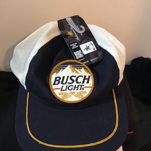 Busch Light Beer Trucker Hat Snapback Patch Mountains‎ Logo Mesh Back Navy Gold